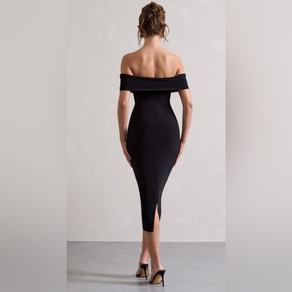 ✨ Club L London Averie Black Bodycon Bardot Midi Dress | Size US 4 ✨ - Picture 2 of 4